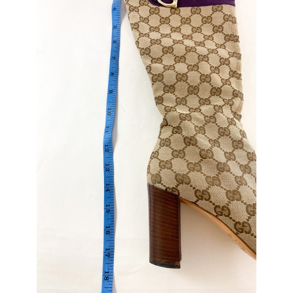 Gucci GG Signature Monogram Horse Bit Canvas Knee-High Heeled Cloth Boots - Picture 6 of 7